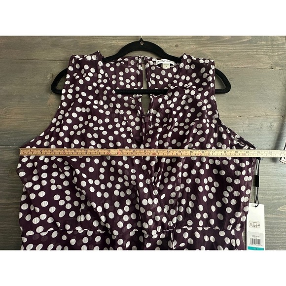 Calvin Klein Women's Burgandy White Polkadot Sleeveless Midi Dress Size 16 NEW - Picture 8 of 13